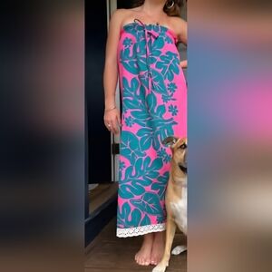 Luana Aloha Limited Edition Vintage Aloha Print Strapless Maxi Dress, XS